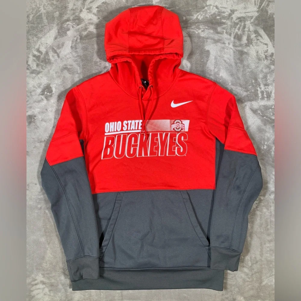 Nike Hoodie Men’s Sm Red Grey Ohio State‎ Buckeyes On-Field Pullover Dri Fit